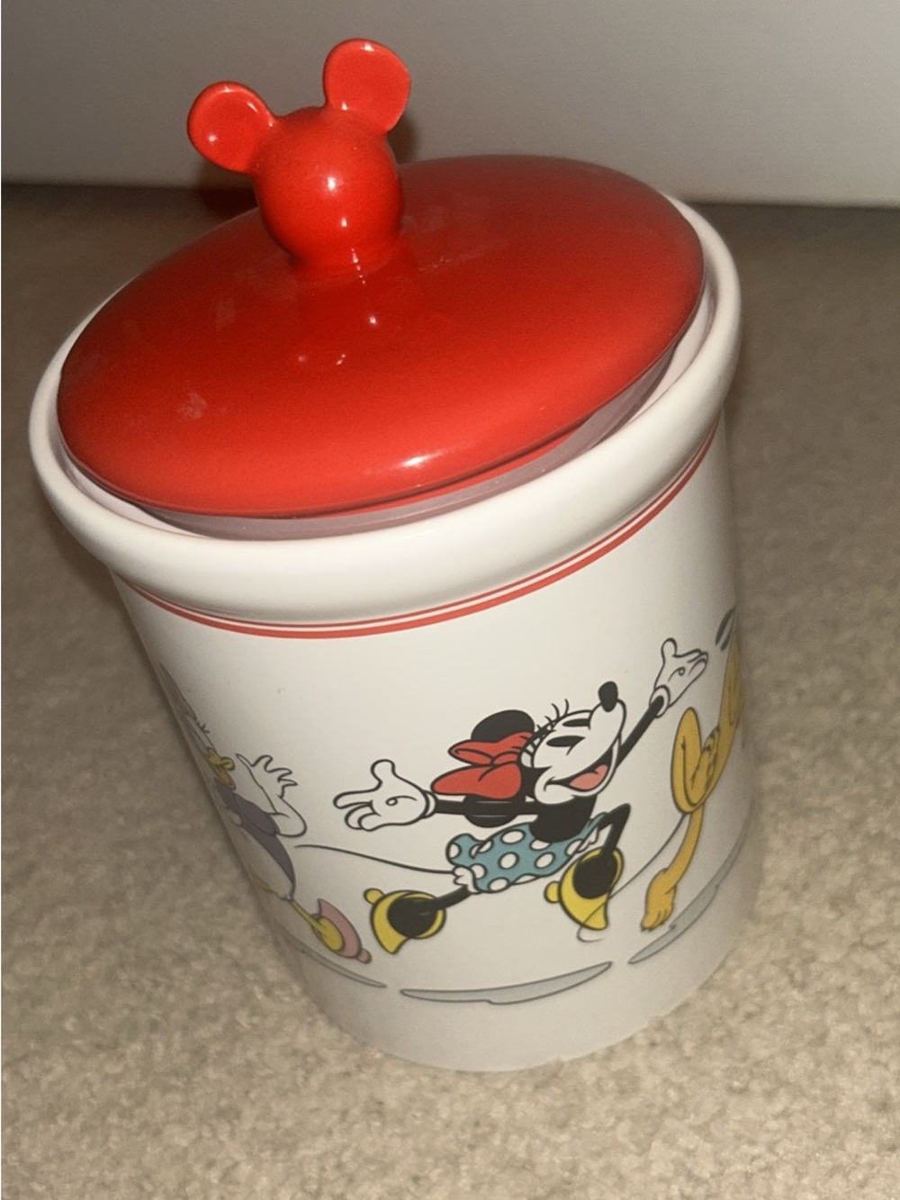 Disney Ceramic Canister with Red Lid and Character Artwork